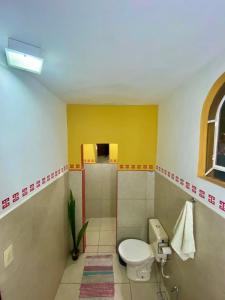 迪维诺波利斯HOSTEL Divinópolis的一间带卫生间和黄色墙壁的浴室