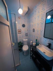 普里什蒂纳Prishtina In & Out的一间带卫生间、水槽和镜子的浴室