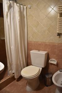 科隆El Colonial的一间带卫生间和淋浴帘的浴室