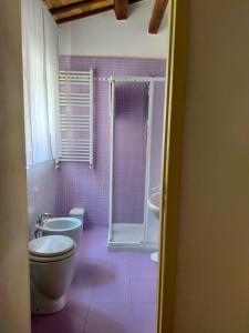 洛雷托ANGELA 13的浴室配有卫生间、盥洗盆和淋浴。
