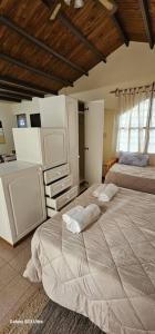 瓜伊马延Departamento en Mendoza的一间卧室配有一张大床和两个枕头