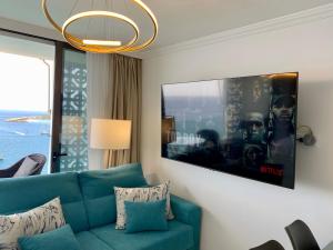 帕塔拉瓦卡Doñana 1027的客厅配有蓝色的沙发和电视