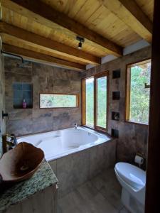 里奥内格罗cabaña paniym的带浴缸和卫生间的大型浴室