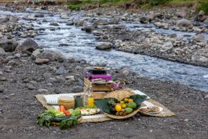 SilebengNatya River Sidemen的河岸边的野餐,包括水果和蔬菜