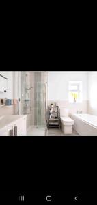 米尔登霍尔Home away from home的白色的浴室设有卫生间和水槽。