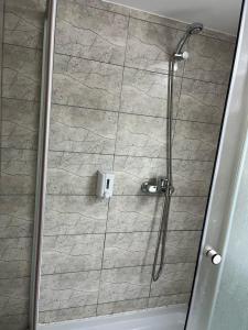 布加勒斯特Acomodoro Residence的带淋浴的浴室,带玻璃门