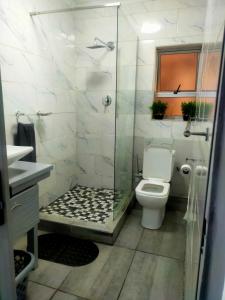 开普敦Elite Escape的一间带卫生间和玻璃淋浴间的浴室