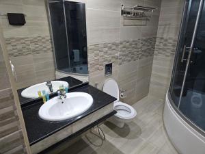 瓦迪穆萨夕阳酒店的一间带水槽、卫生间和淋浴的浴室