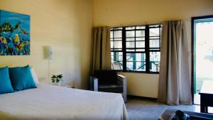 奥拉涅斯塔德Talk of the Town Inn & Suites - St Eustatius的卧室配有床、椅子和窗户。
