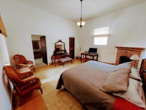 圣米格尔-德阿连德圣多明哥套房公寓式酒店的一间卧室配有一张床、一把椅子和一张书桌