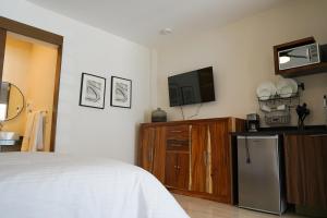 瓜达拉哈拉Casa Victorias的卧室配有一张床,墙上配有电视。