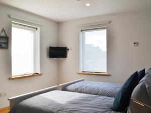 GarrabostHealair的一间卧室设有两张床、一台电视和两个窗户。