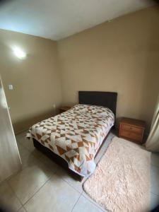 舒伊Casa agradável com lareira的一间小卧室,配有床和地毯