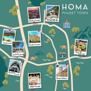 普吉镇HOMA Phuket Town的带有景点照片的黑奴伊地图
