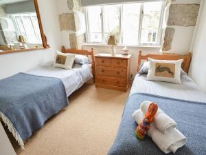 Crowan斯特普度假屋的一间卧室配有两张床和镜子