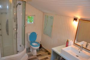 Esblymaison atypique cosy Disneyland Paris/la vallée village/parking的浴室配有卫生间、盥洗盆和淋浴。