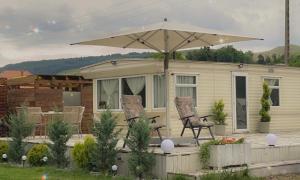 克卢日-纳波卡Kinder Valley Morlaca Cluj的一座房子,配有两把椅子和一把伞