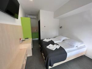 马里博尔Villa Magdalena apartments & rooms的一间卧室配有两张床和一台平面电视
