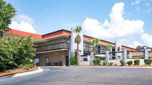 艾肯艾肯品质套房酒店的街道前方有棕榈树的建筑