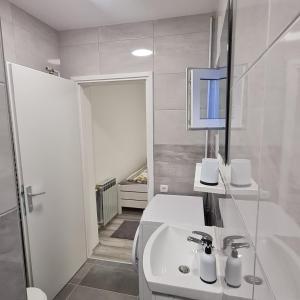 萨格勒布Pepa Zg的白色的浴室设有水槽和镜子