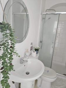 洛斯托夫特The Beach House的一间带水槽、卫生间和镜子的浴室