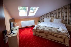 波亚纳布拉索夫Artemis Villa的一间卧室配有一张大床和电视