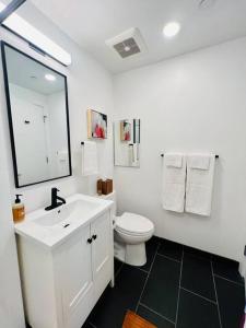 奥克兰Brand New Luxury Fully Furnished Studio Suite的白色的浴室设有卫生间和水槽。