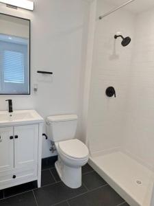 奥克兰Studio Suite Close to Downtown的浴室配有卫生间、盥洗盆和淋浴。