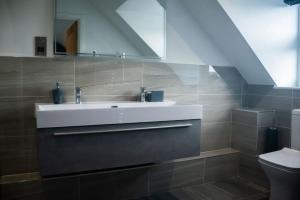阿宾汉姆Sam's Place Apartment in Uppingham, Rutland的一间带水槽和卫生间的浴室