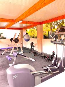 波雷奇Holiday Houses Luan的一间健身房,里面设有数个健身器材