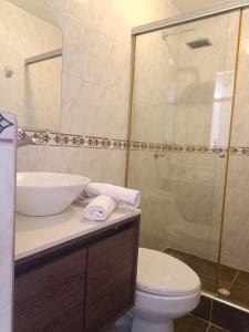 富萨加苏加Apartamento Campestre en Condominio的一间带水槽、卫生间和淋浴的浴室