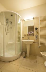 阿斯科利皮切诺阿尔伯格桑特艾米蒂欧酒店的带淋浴和盥洗盆的浴室