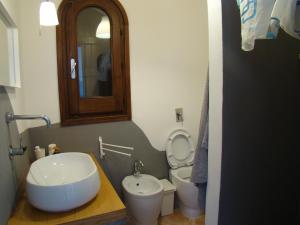 兰佩杜萨Holiday House Lampedusa的一间带水槽、卫生间和镜子的浴室