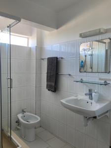 CurepipeLa Péninsule - Town Apartment No. 3的白色的浴室设有水槽和卫生间。