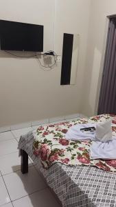 卡罗莱纳Pousada Vidal的墙上配有电视的房间里一张床位