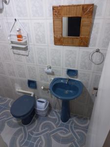 亚松森Departamento Completo, 3 habitaciones. Excelente ubicación的浴室配有蓝色水槽和卫生间。