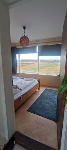 HrafnabjorgHrafnabjörg 4的一间卧室设有一张床和一个大窗户