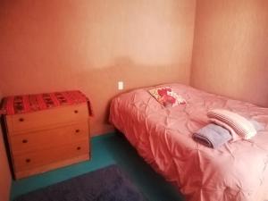 圣佩德罗·德·阿塔卡马Viajes & Vida km0的一间小卧室,配有一张床和一个梳妆台