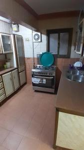 开罗شقة مفروشة للايجار فندقية جنينة مول الرئيسي的厨房配有炉灶和水槽