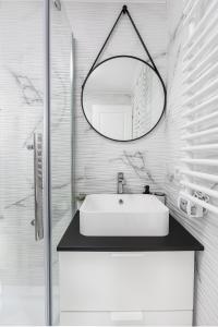 锡尔内亚Zen Nest Tiny House的白色的浴室设有水槽和镜子