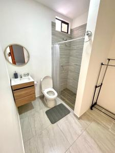 蒙特里亚Bonito Apartamento Monteria的带淋浴、卫生间和盥洗盆的浴室
