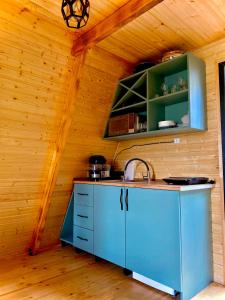 K'edaHillSide Cottage的小木屋内的厨房,配有水槽