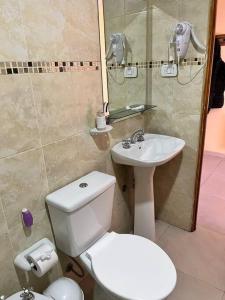 马拉圭Alojamiento Coihueco的浴室配有卫生间、盥洗盆和淋浴。