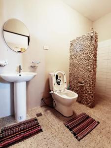 锡基霍尔Hidden Valley的一间带卫生间、水槽和镜子的浴室