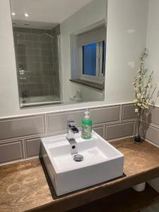 沃明斯特Daisy Cottage的浴室设有白色水槽和镜子