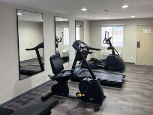阿拉莫戈多Quality Inn & Suites Near White Sands National Park的一间健身房,里面设有跑步机和椭圆机
