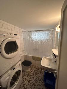 韦松纳Cache-Cache MOUNTAIN & QUIET chalet 10 pers的一间带洗衣机和水槽的浴室