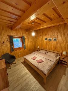 特尔乔夫Chata pod Kyčerou的小木屋内一间卧室,配有一张床
