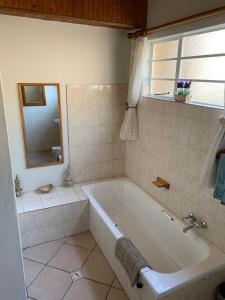 Henburg ParkManwood Lodge的带浴缸和镜子的浴室