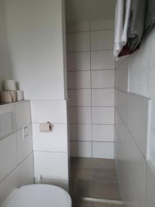 纳瑟尔文勒格特鲁德度假公寓的白色的浴室设有卫生间和淋浴。